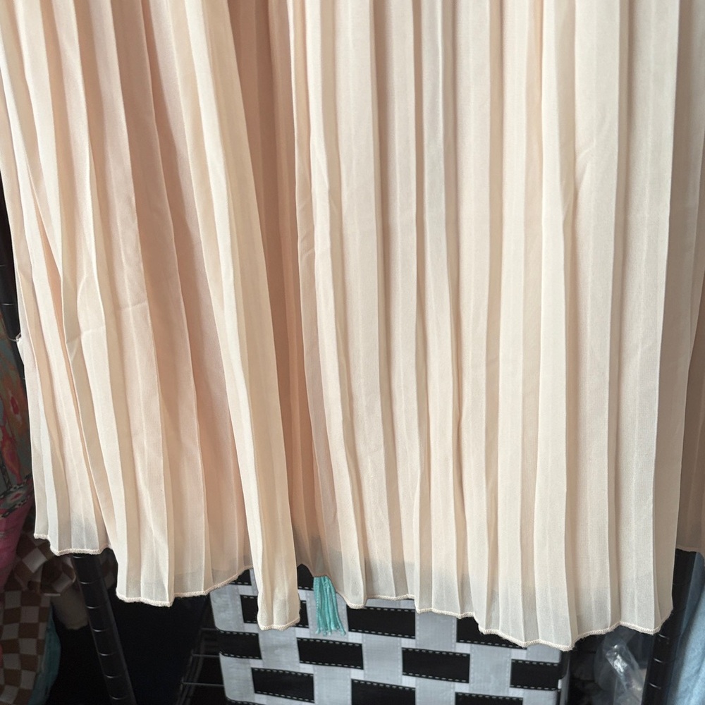 Cream Maxi A-Line Skirt Accordion Pleat s/m - Picture 3 of 8
